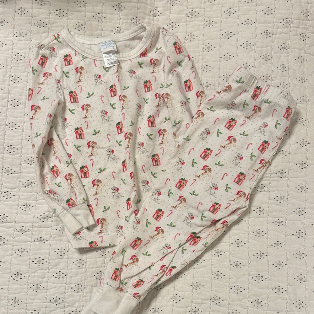 Edgehill Collection White Kids Holiday Pajama Set with Red & Green Accents